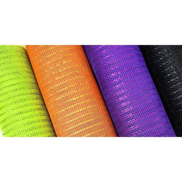 Halloween 10" Deco Metallic Mesh Ribbon Rolls (Orange, Black, Purple, Green) - Picture 3 of 3